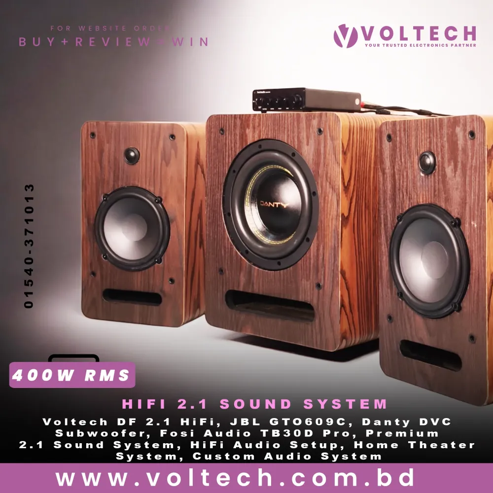 Voltech DF 2.1 HiFi | 400W RMS Premium 2.1 Sound System | JBL GTO609C + 8” Danty DVC + Fosi Audio TB30D Pro Voltech DF 2.1 HiFi | 400W RMS Premium 2.1 Sound System | JBL GTO609C + 8” Danty DVC + Fosi Audio TB30D Pro