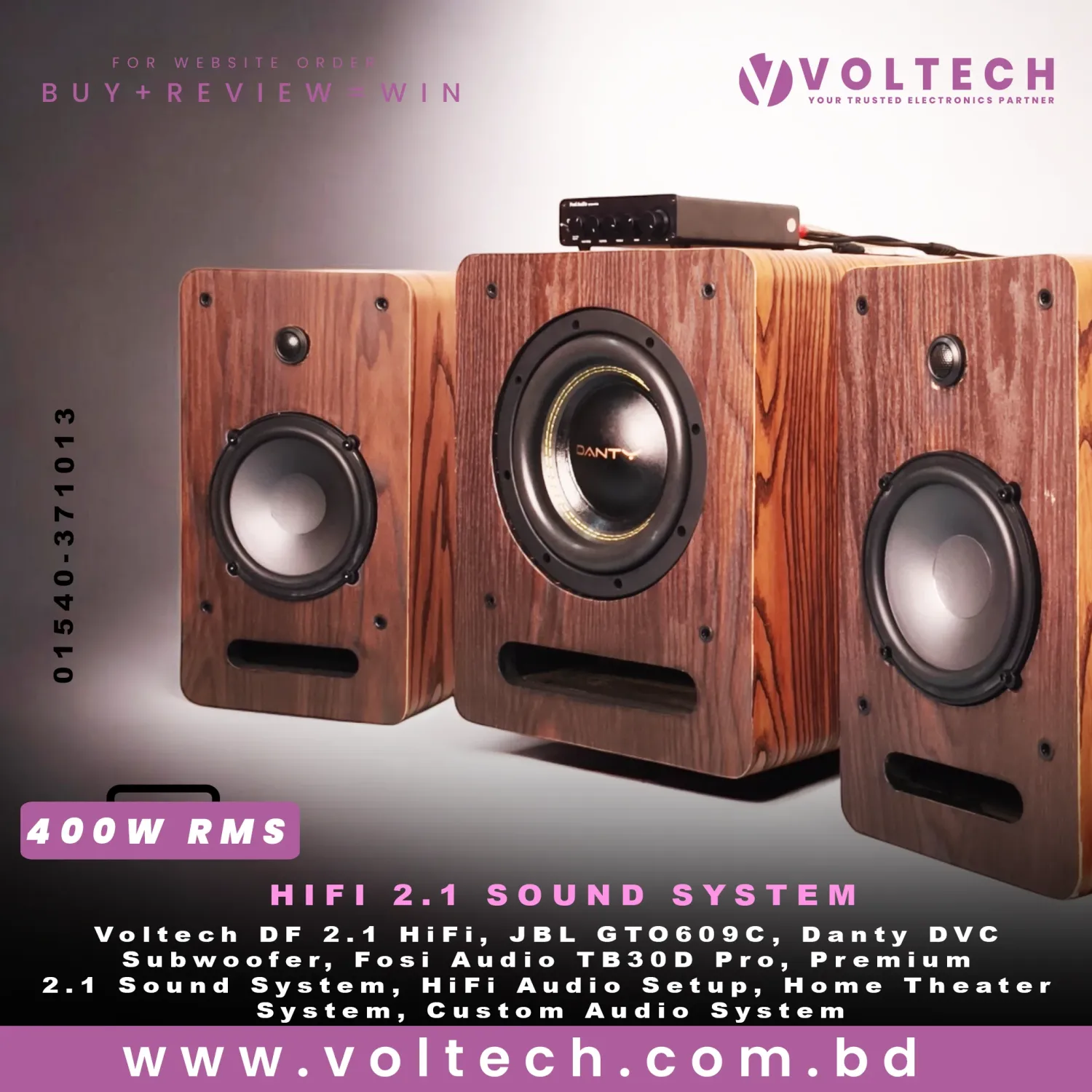 Voltech DF 2.1 HiFi | 400W RMS Premium 2.1 Sound System | JBL GTO609C + 8” Danty DVC + Fosi Audio TB30D Pro Voltech DF 2.1 HiFi | 400W RMS Premium 2.1 Sound System | JBL GTO609C + 8” Danty DVC + Fosi Audio TB30D Pro