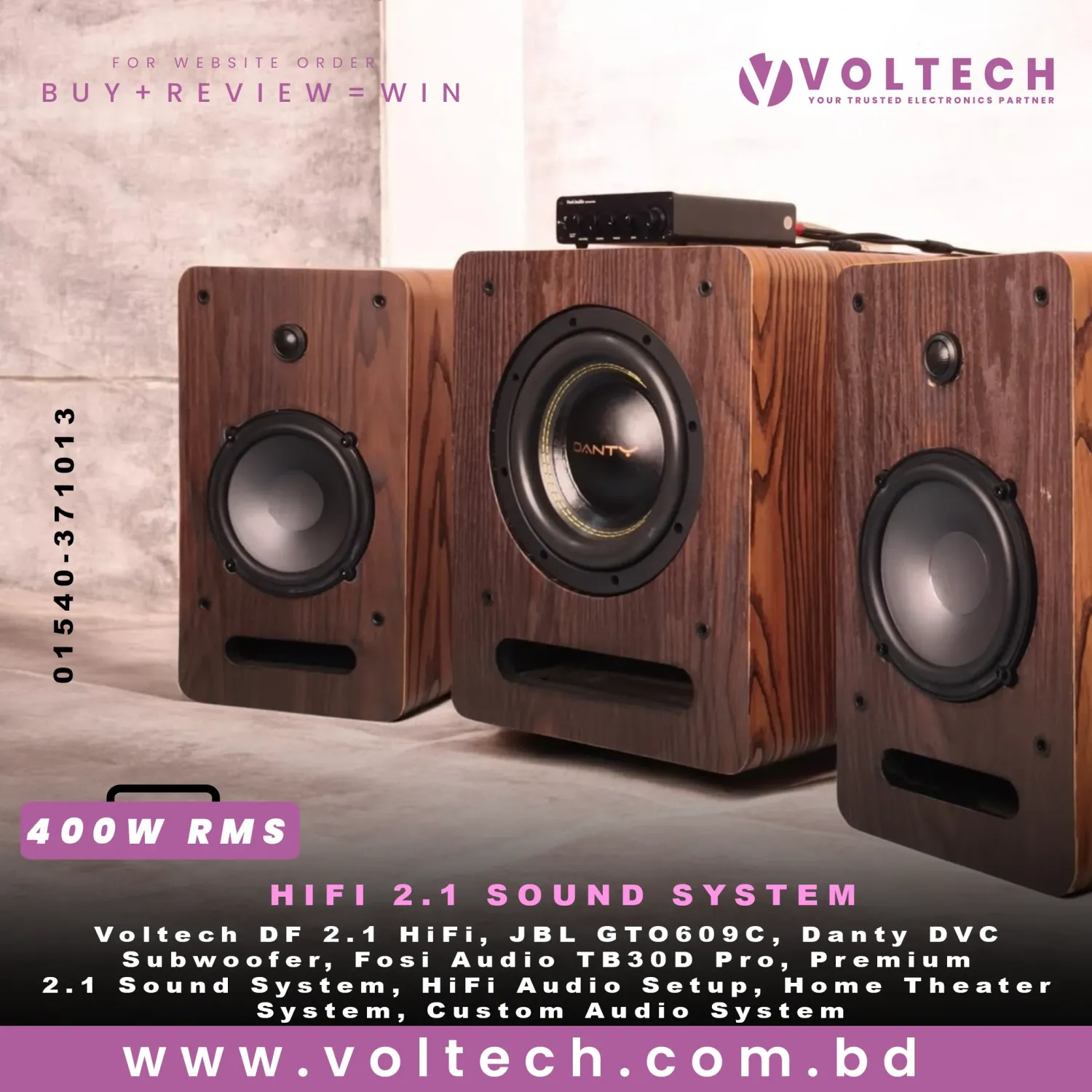 Voltech DF 2.1 HiFi | 400W RMS Premium 2.1 Sound System | JBL GTO609C + 8” Danty DVC + Fosi Audio TB30D Pro Voltech DF 2.1 HiFi | 400W RMS Premium 2.1 Sound System | JBL GTO609C + 8” Danty DVC + Fosi Audio TB30D Pro