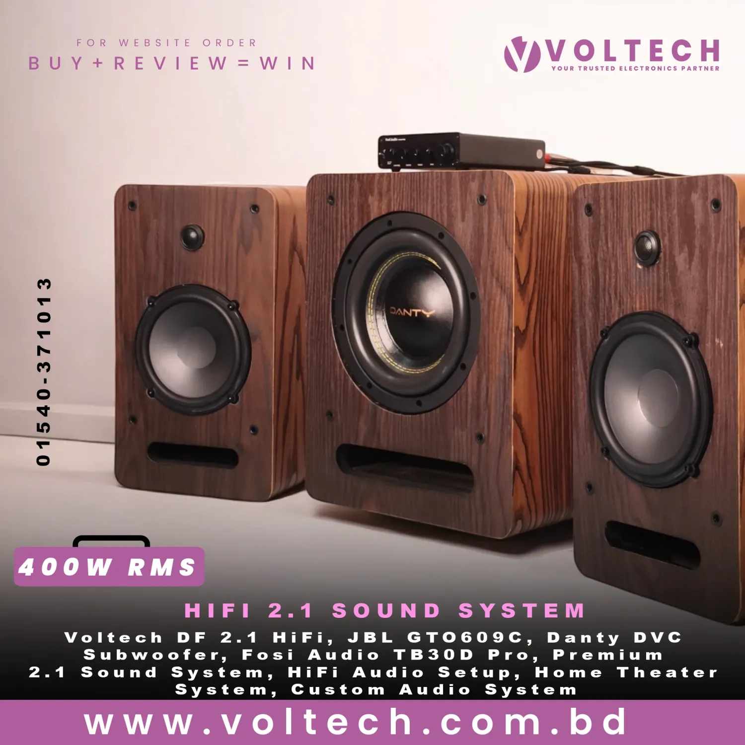 Voltech DF 2.1 HiFi | 400W RMS Premium 2.1 Sound System | JBL GTO609C + 8” Danty DVC + Fosi Audio TB30D Pro Voltech DF 2.1 HiFi | 400W RMS Premium 2.1 Sound System | JBL GTO609C + 8” Danty DVC + Fosi Audio TB30D Pro