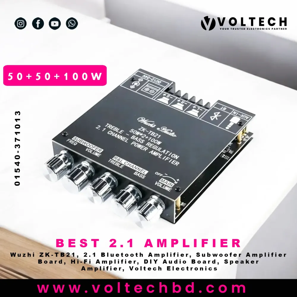 Wuzhi Audio ZK TB21 + App Hi-Fi 2.1 Bluetooth Amplifier (50W+50W Stereo + 100W Sub) – Voltech Electronics