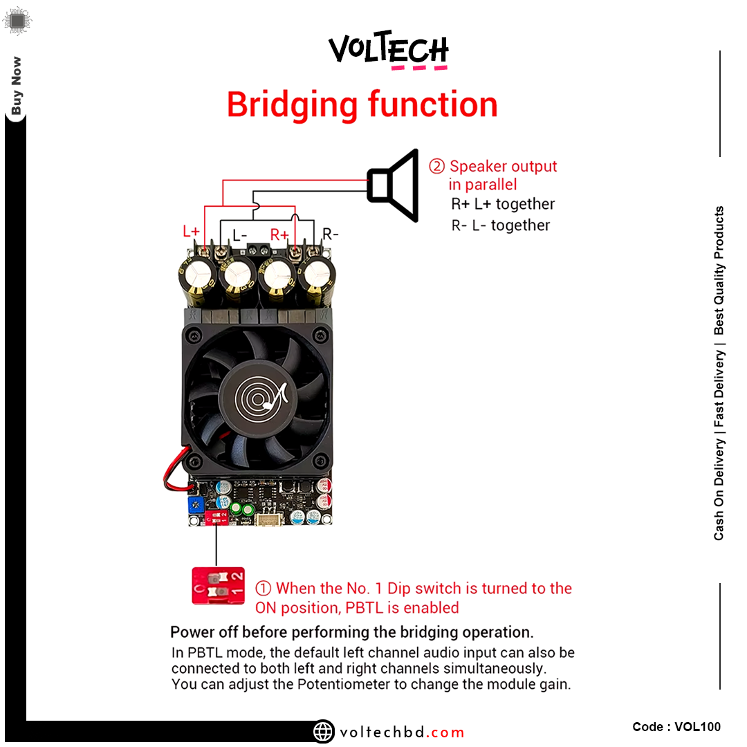 Wuzhi Audio ZK-3002 TPA3255 Amplifier Board 300W+300W Stereo / 600W Mono | Voltech Electronics Bangladesh