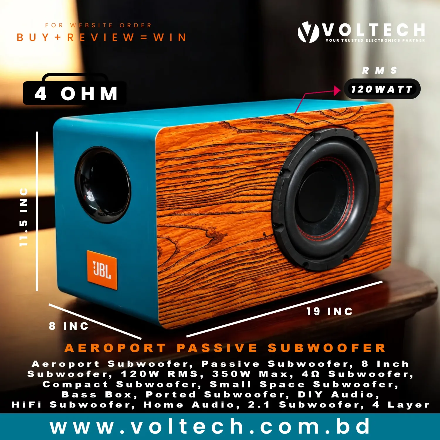 Aeroport Passive Subwoofer | 8 Inch 120W RMS | Compact 19 Inch Deep Bass Enclosure Aeroport Passive Subwoofer | 8 Inch 120W RMS | Compact 19 Inch Deep Bass Enclosure