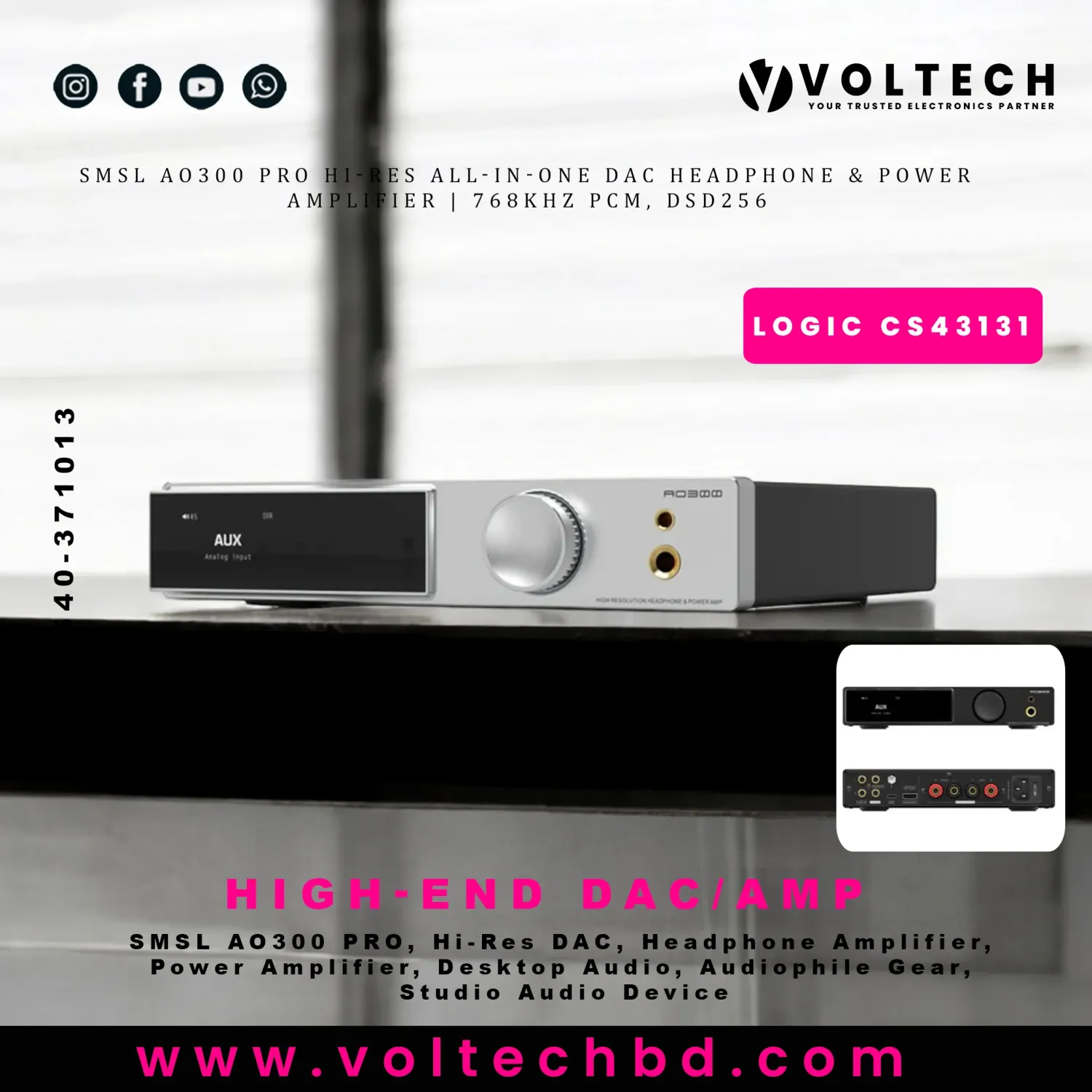 SMSL AO300 PRO Hi-Res All-in-One DAC Headphone & Power Amplifier | 768kHz PCM, DSD256