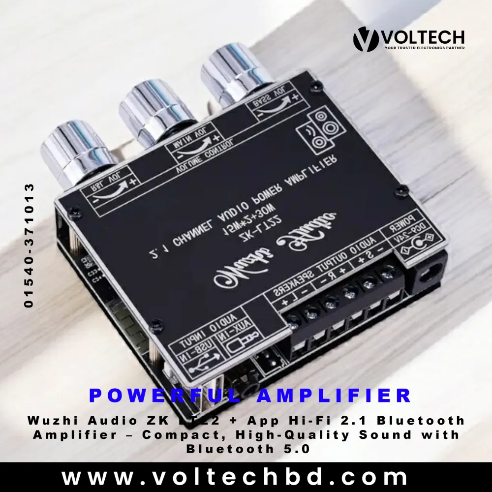 Wuzhi Audio ZK LT22 + App Hi-Fi 2.1 Bluetooth Amplifier – 15W + 15W Stereo + 30W Sub | Voltech Electronics