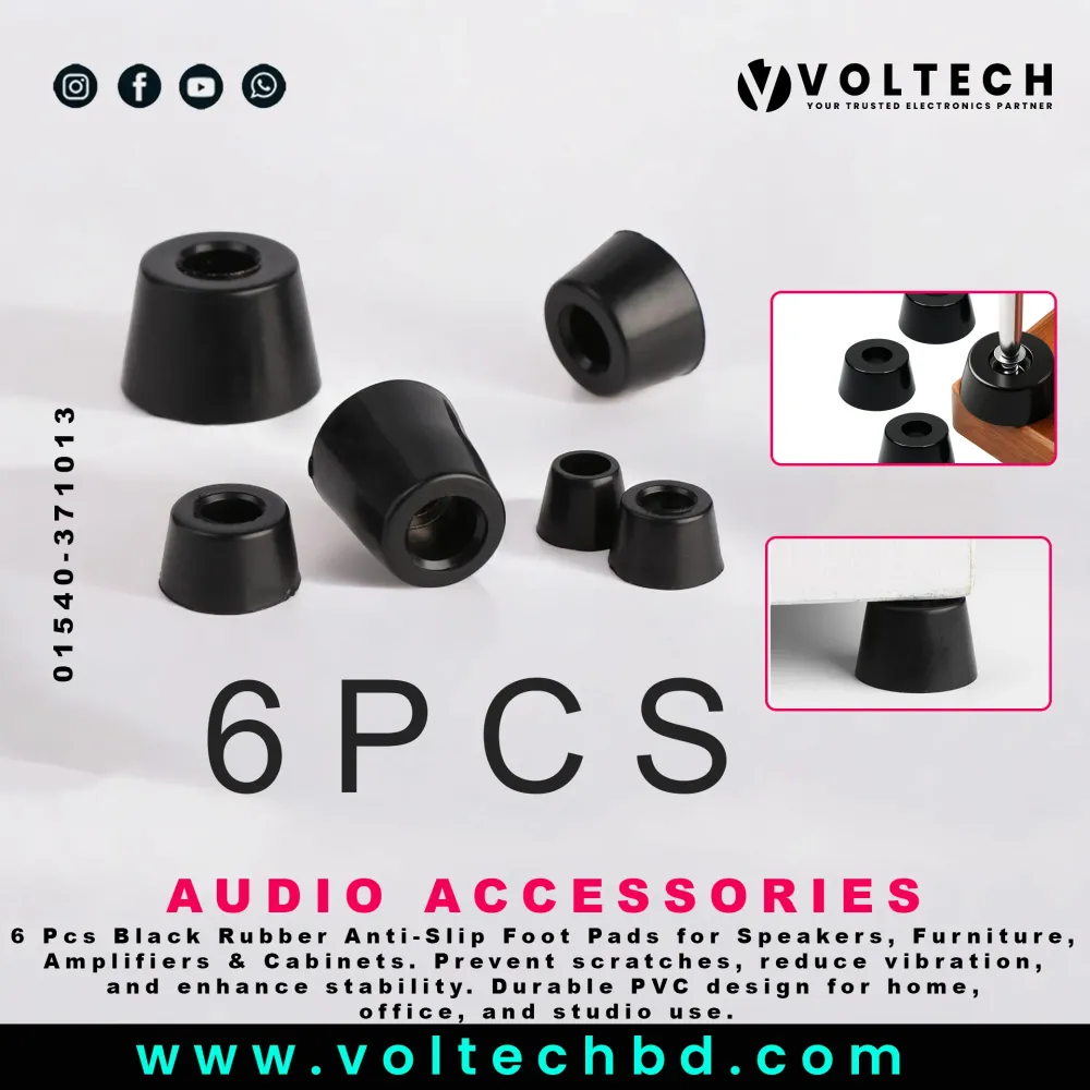 6 Pcs Black Protective Pad for Subwoofer Cabinets | Tapered PVC Rubber Non-Slip Feet | Anti-Vibration Speaker Support