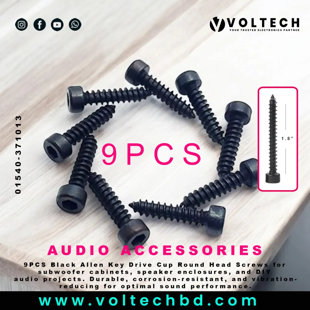 9PCS Black Allen Key Drive Cup Round Head Screws | 1.8-Inch | Subwoofer Cabinet & Speaker Enclosure Fasteners
