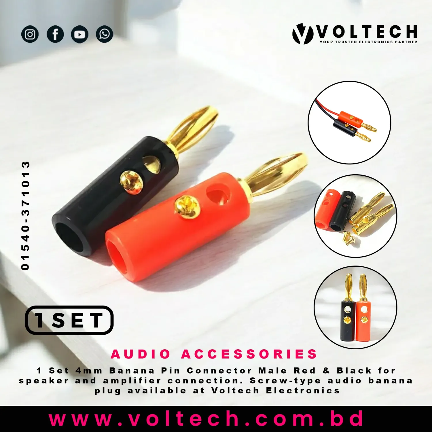 Banana Pin Connector Male 4mm Red & Black | Audio Banana Speaker Plug Screw-Type – Voltech Electronics