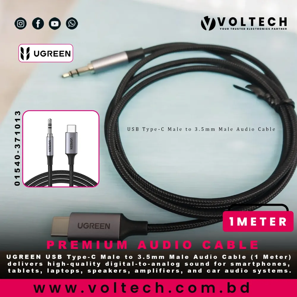 UGREEN USB Type-C Male to 3.5mm Male Audio Cable | 1 Meter Black – Voltech Electronics