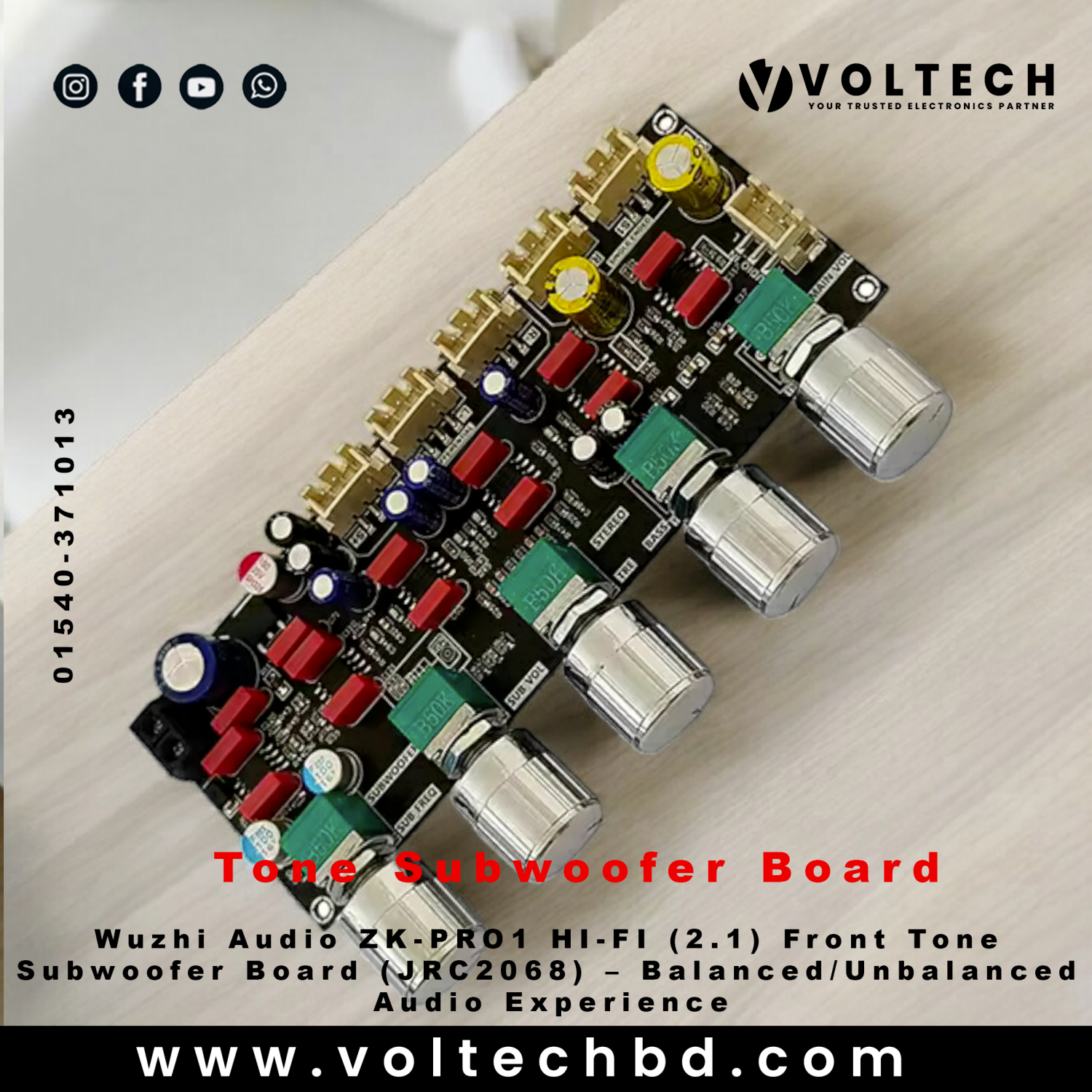 Wuzhi Audio ZK-PRO1 Hi-Fi 2.1 Channel Front Tone Subwoofer Preamp Board (JRC2068) | Voltech Electronics