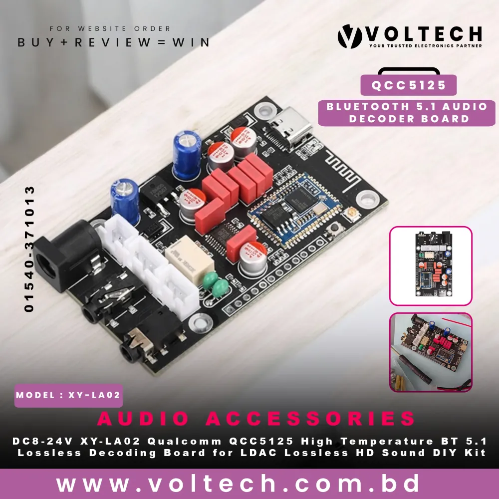 DC8-24V XY-LA02 Qualcomm QCC5125 High Temperature BT 5.1 Lossless Decoding Board for LDAC Lossless HD Sound DIY Kit | Voltech Electronics