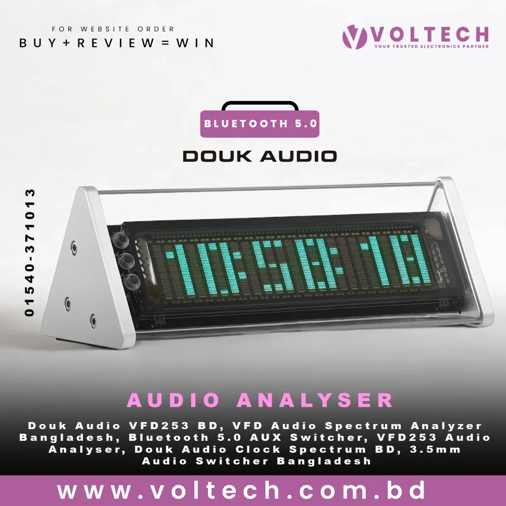 Douk Audio VFD253 3.5mm AUX Switcher Box VFD Audio Analyser Bluetooth 5.0 Receiver Home Desk Clock