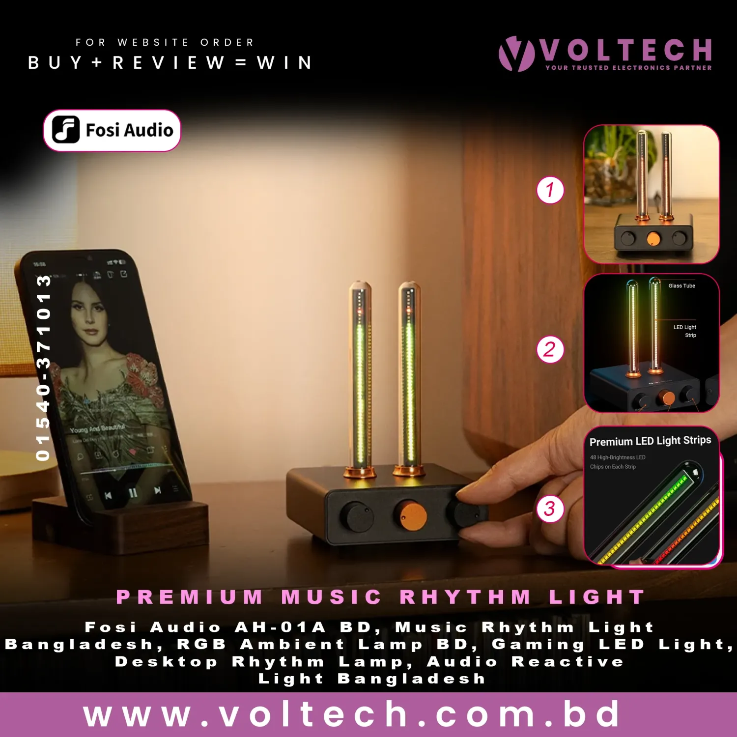 Fosi Audio AH-01A Tube Music Rhythm Light | Desktop LED Ambient Lamp with High Sensitivity Mic for Gaming & Music Setup