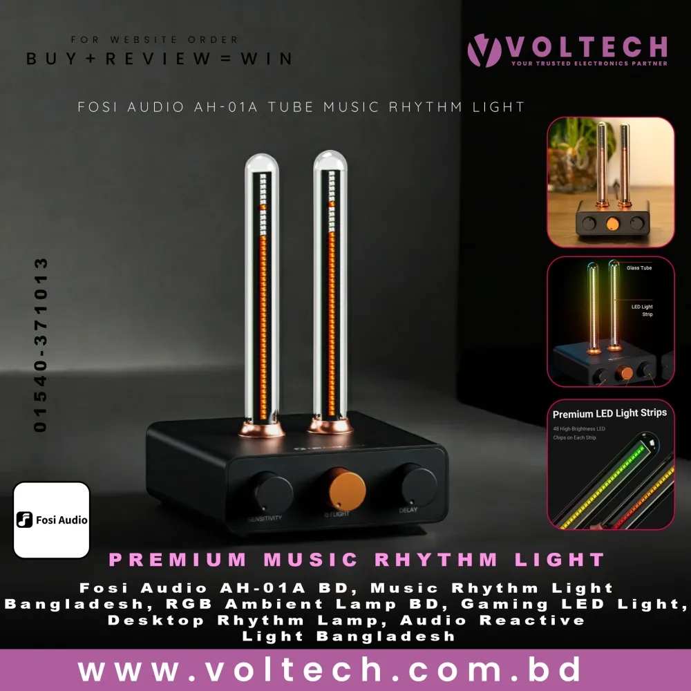 Fosi Audio AH-01A Tube Music Rhythm Light | Desktop LED Ambient Lamp with High Sensitivity Mic for Gaming & Music Setup