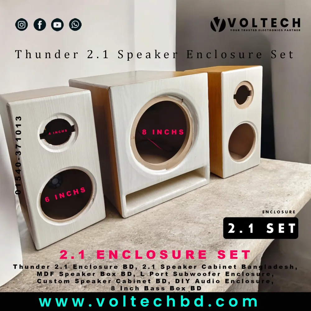 Thunder 2.1 Speaker Enclosure Set – 12mm MDF Stereo & Bass Cabinet with L-Port | Custom Audio Box Design