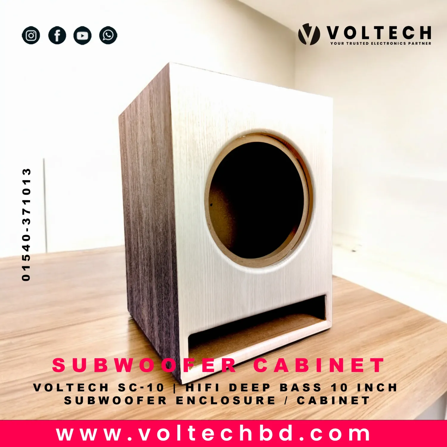 Voltech SC-10 | HiFi Deep Bass 10 Inch Subwoofer Enclosure / Cabinet