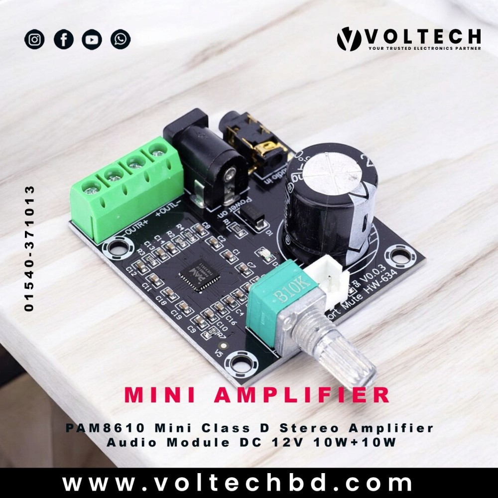 PAM8610 Mini Class D Stereo Amplifier Audio Module DC 12V 10W+10W Stereo