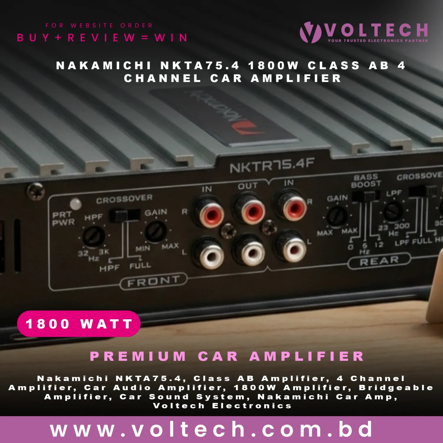 Nakamichi NKTA75.4 1800W Class AB 4-Channel Car Amplifier | 75W×4 RMS | Bridgeable High Performance