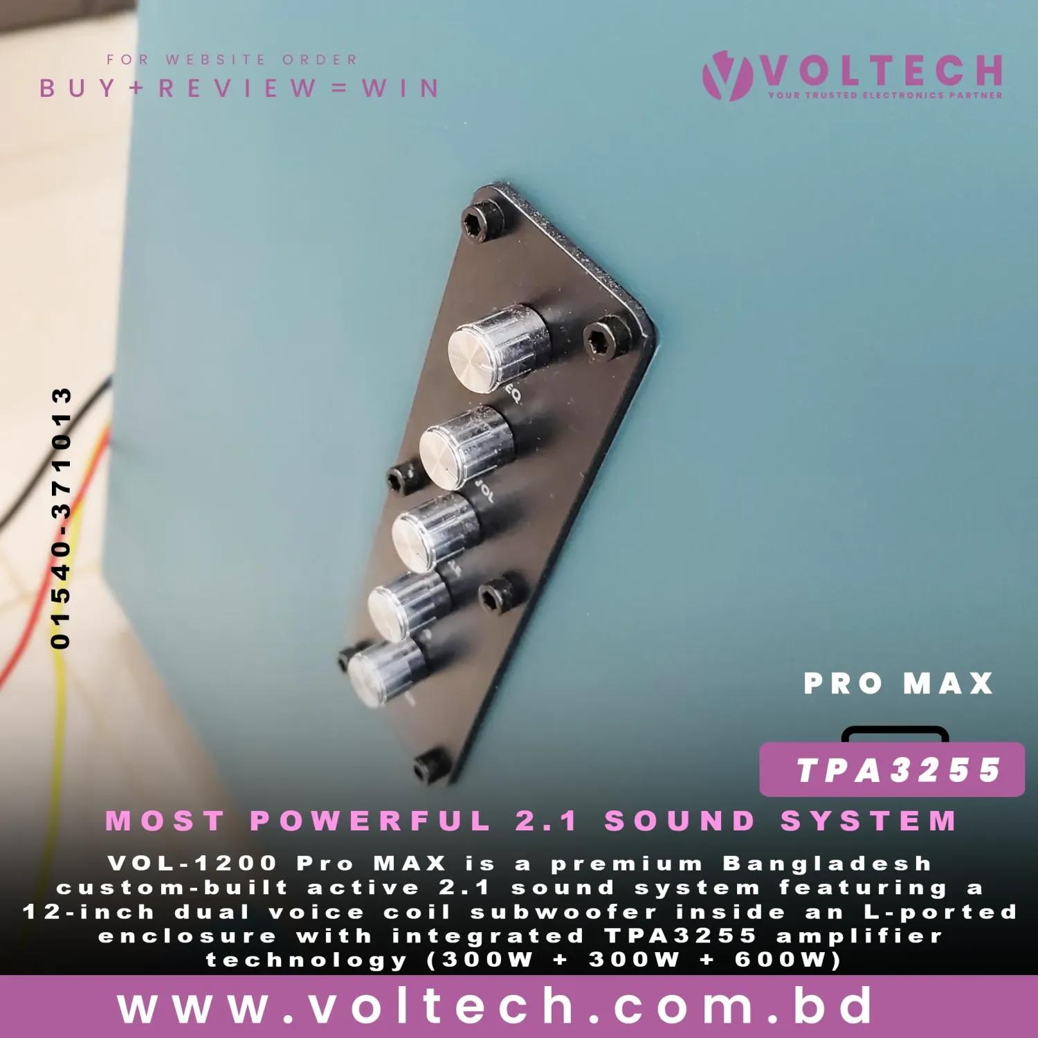 VOL-1200 Pro MAX | Custom Bangladesh 2.1 Active Ported Subwoofer System | 300W×2 Stereo + 600W Sub | TPA3255 + 48V 20A