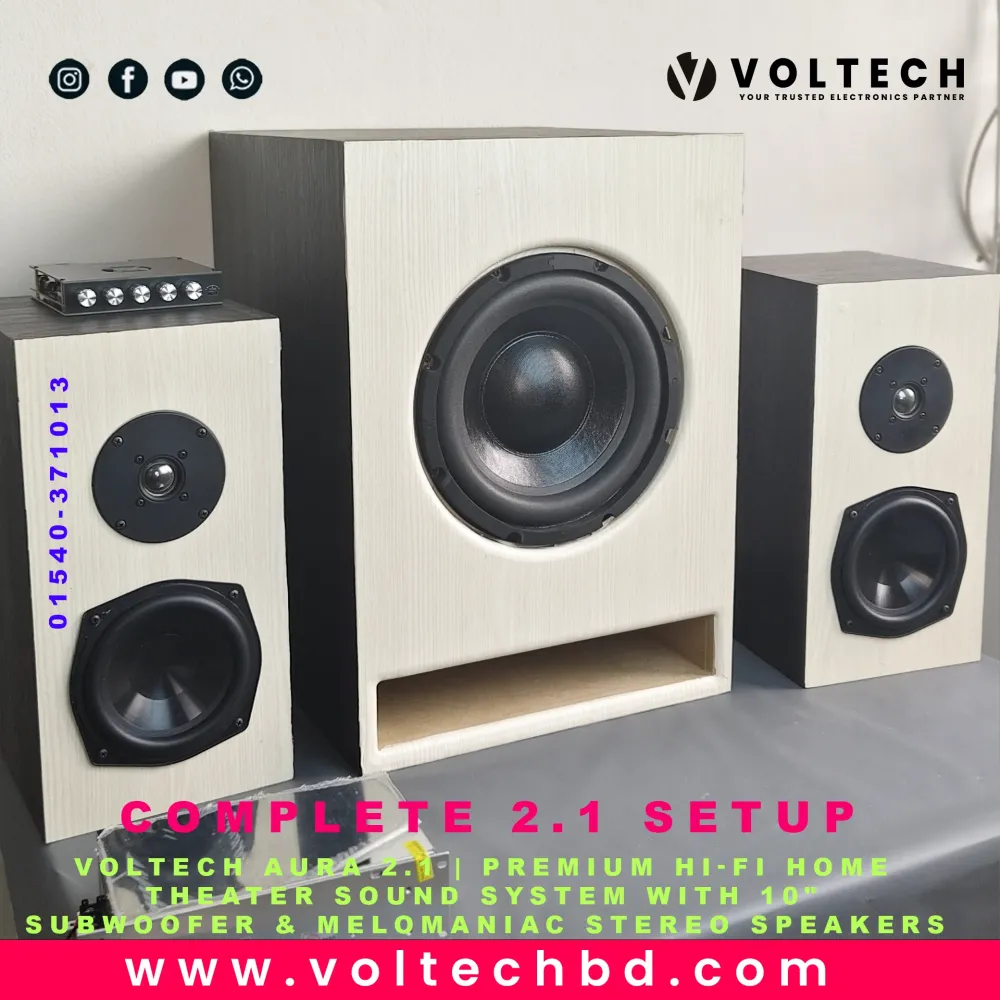 Voltech Aura 2.1 | Premium Hi-Fi Home Theater Sound System with 10" Subwoofer & Melomaniac Stereo Speakers