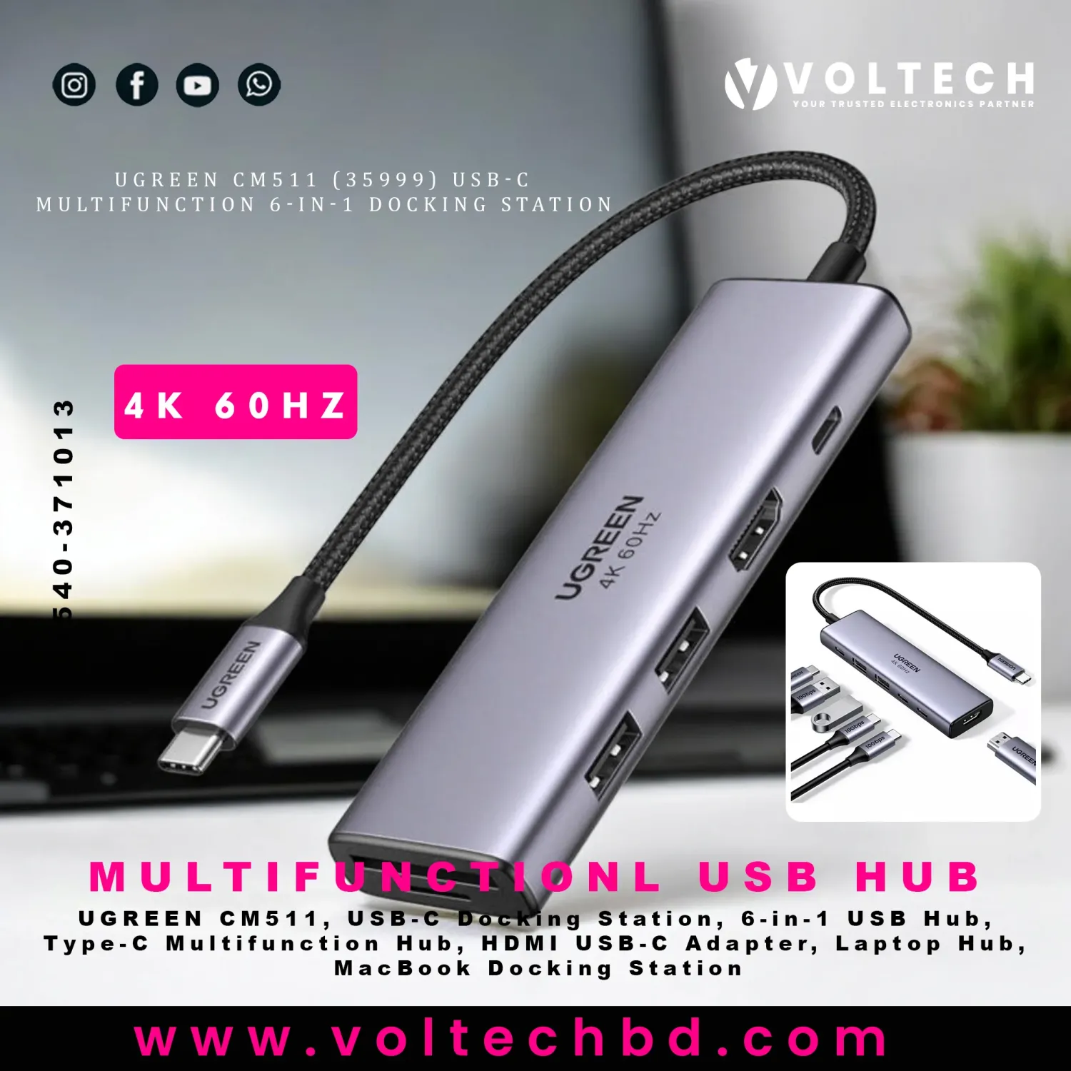 UGREEN CM511 (35999) USB-C Multifunction 6-in-1 Docking Station | Type-C Multiport Hub