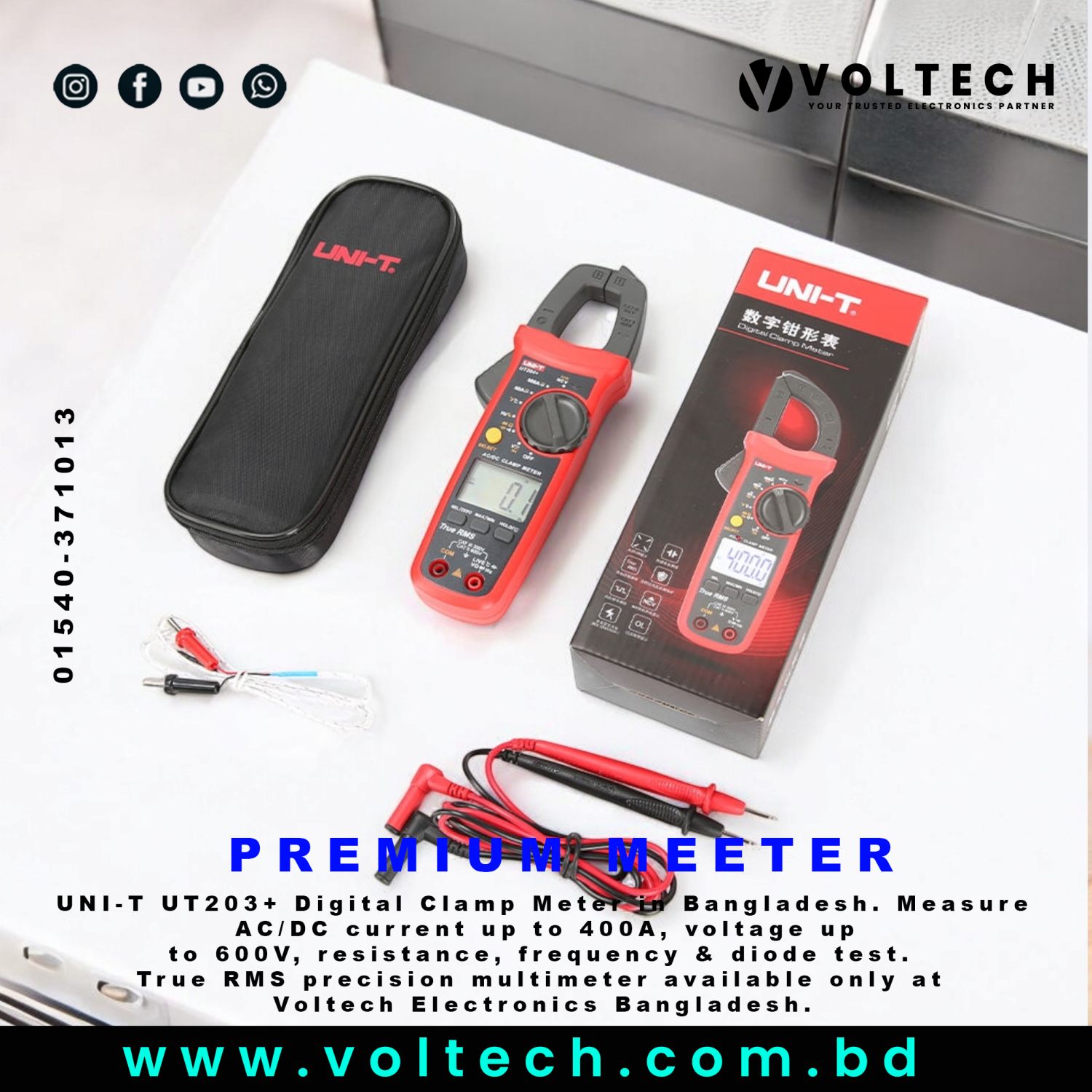 UNI-T UT203+ Digital Clamp Meter | 600V 400A AC/DC Voltage Current Tester Multimeter 