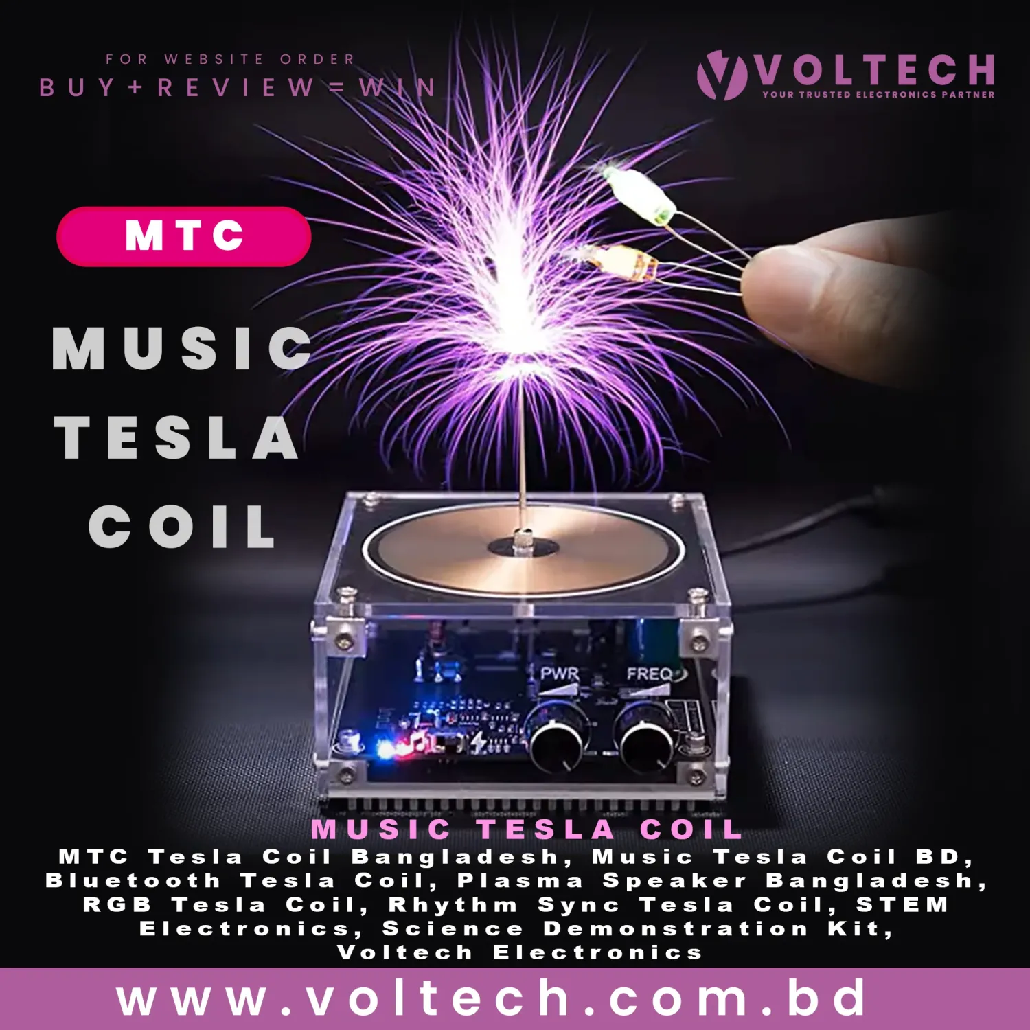 MTC Dual Mode Music Tesla Coil | Bluetooth Musical Plasma Speaker | RGB Light Ring | Adjustable Arc | Rhythm Sync Technology