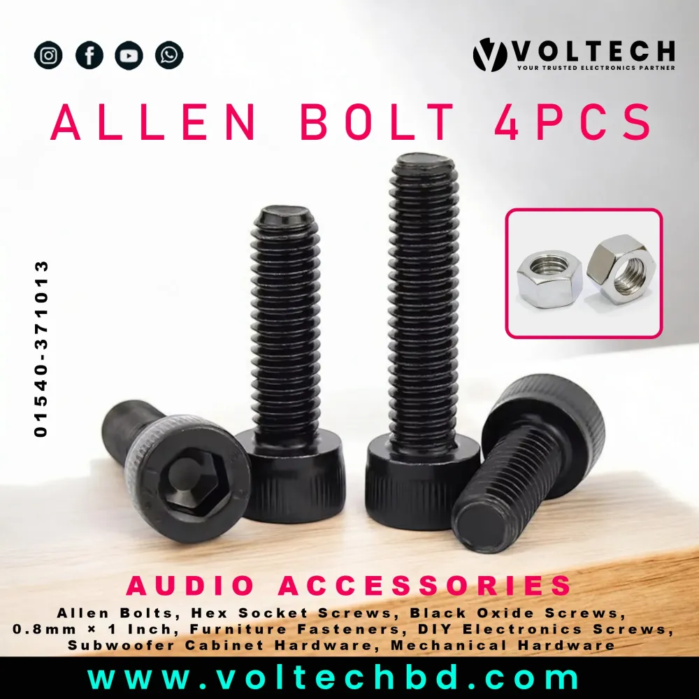 Black Oxide Steel Allen Bolts Hex Socket Cap Head Screws | 4 Pcs 0.8mm × 1 Inch – DIY, Electronics & Subwoofer Hardware