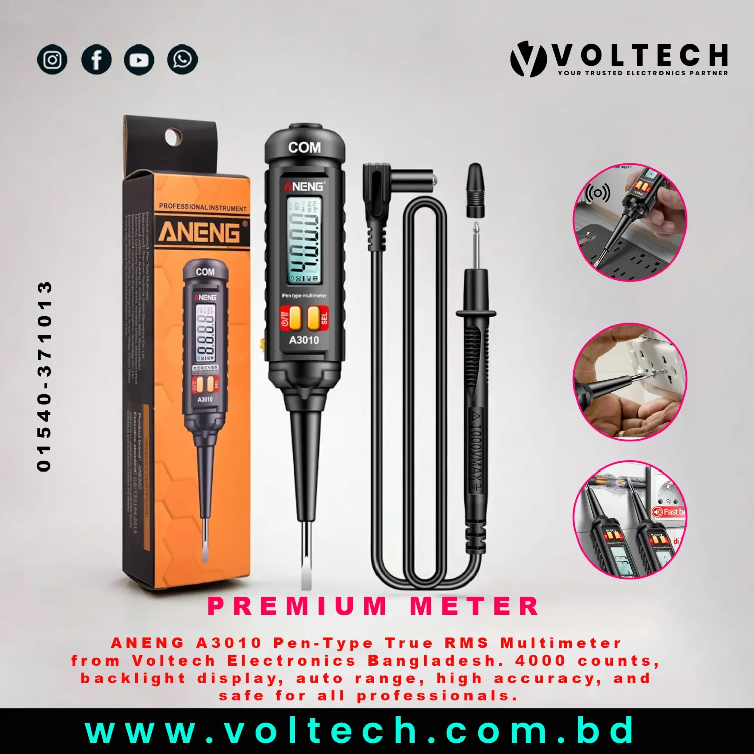 ANENG A3010 4000 Counts Pen-Type Multimeter True-RMS Backlight Multi Meter Digital Auto Range Tester ANENG A3010 4000 Counts Pen-Type Multimeter True-RMS Backlight Multi Meter Digital Auto Range Tester