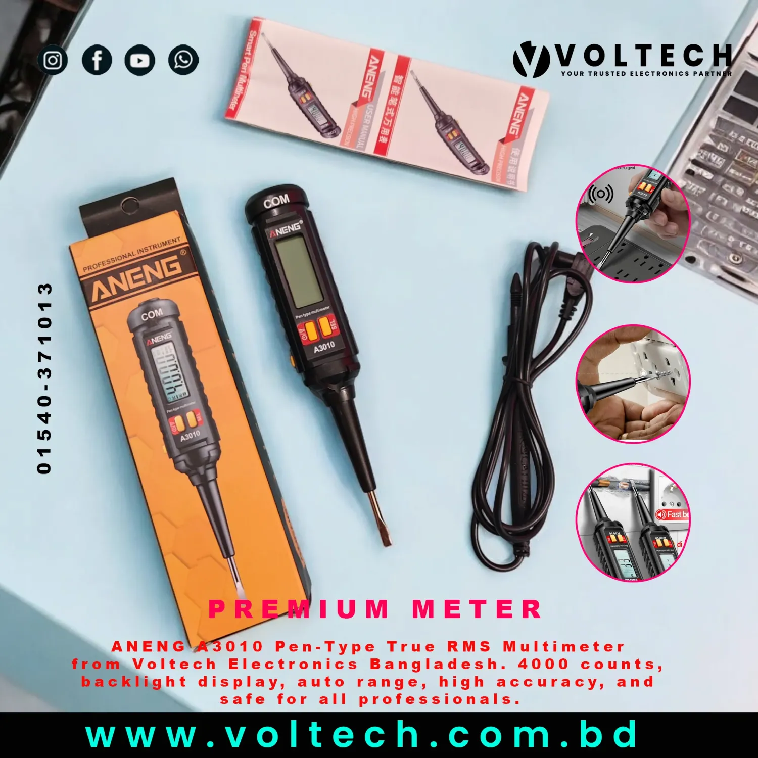 ANENG A3010 4000 Counts Pen-Type Multimeter True-RMS Backlight Multi Meter Digital Auto Range Tester ANENG A3010 4000 Counts Pen-Type Multimeter True-RMS Backlight Multi Meter Digital Auto Range Tester