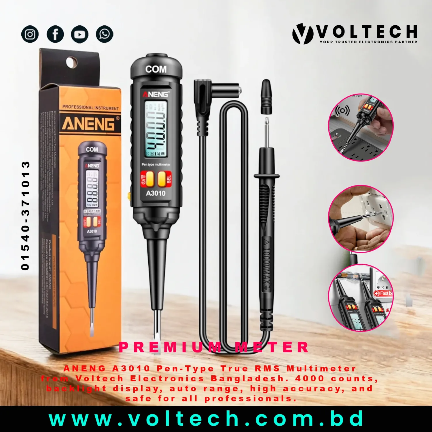ANENG A3010 4000 Counts Pen-Type Multimeter True-RMS Backlight Multi Meter Digital Auto Range Tester ANENG A3010 4000 Counts Pen-Type Multimeter True-RMS Backlight Multi Meter Digital Auto Range Tester