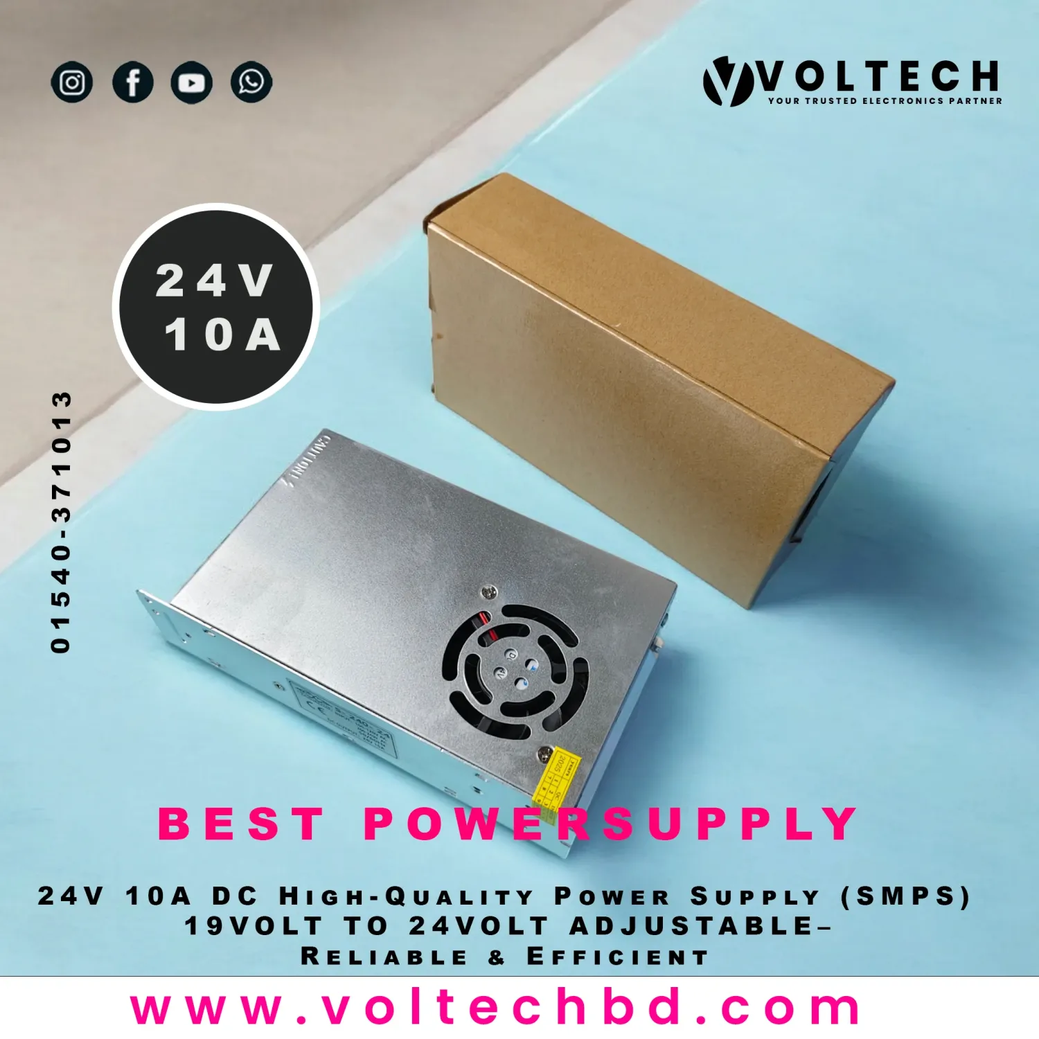 24V 10A DC High-Quality Power Supply (SMPS) – Reliable & Efficient | Voltech Electronics
