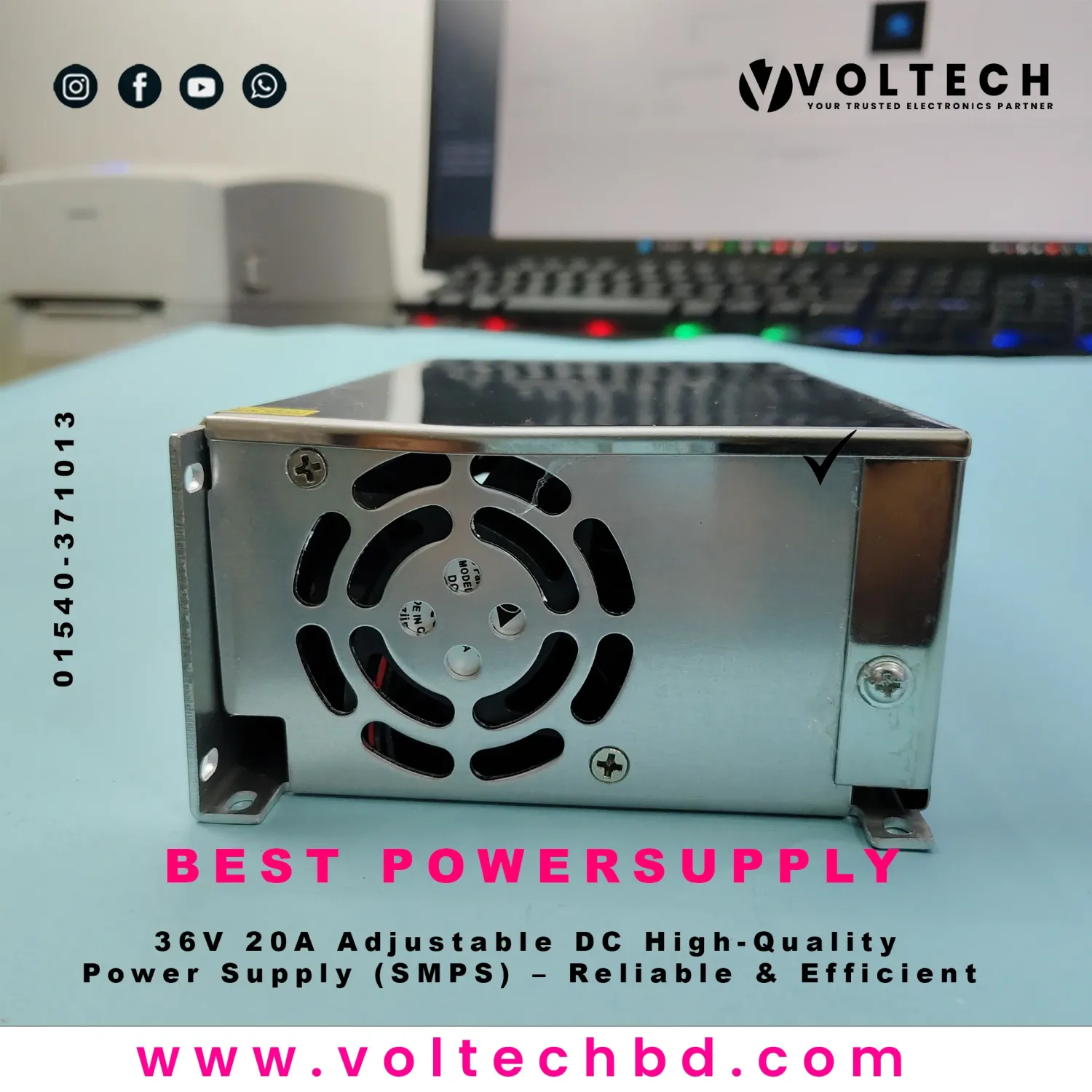 36V 20A Adjustable DC High-Quality Power Supply (SMPS) – Reliable & Efficient | Voltech Electronics