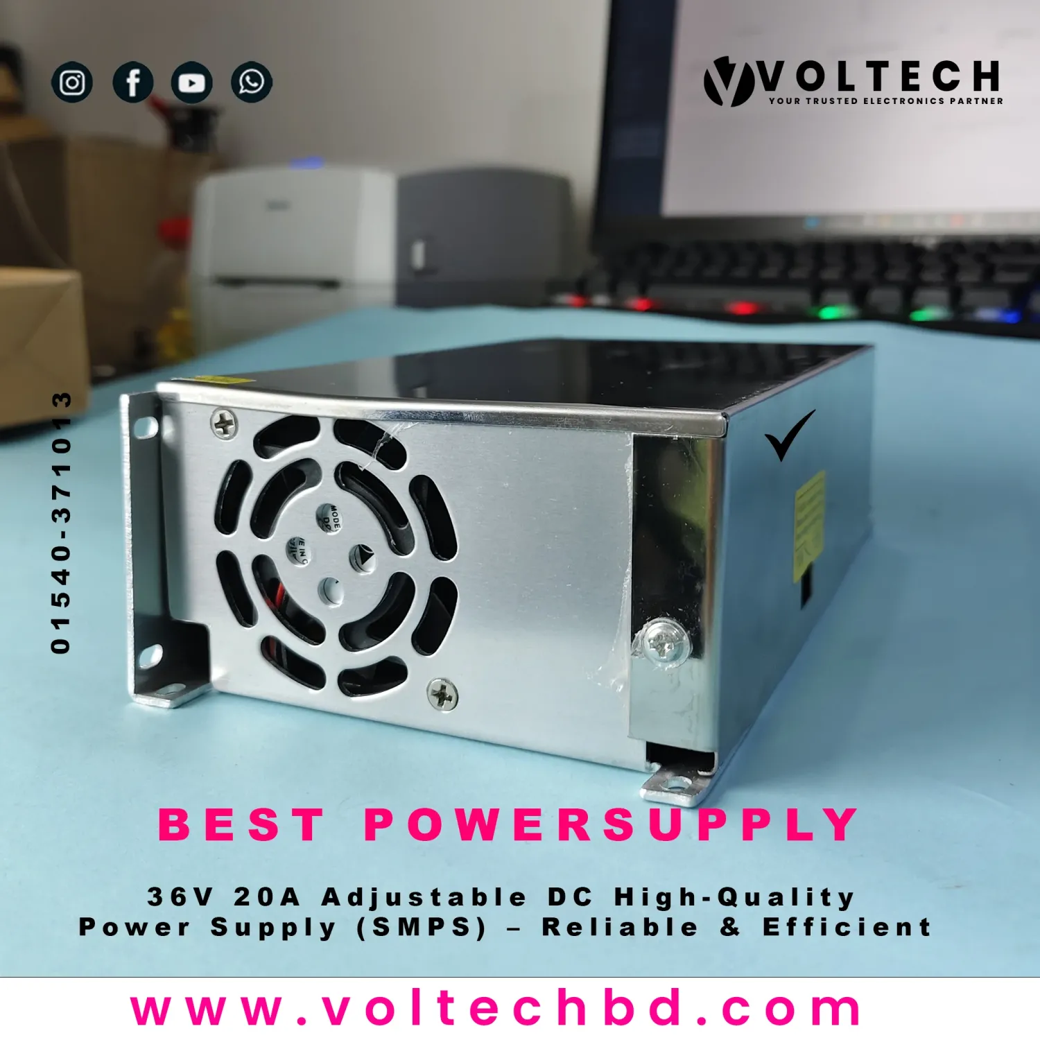 36V 20A Adjustable DC High-Quality Power Supply (SMPS) – Reliable & Efficient | Voltech Electronics