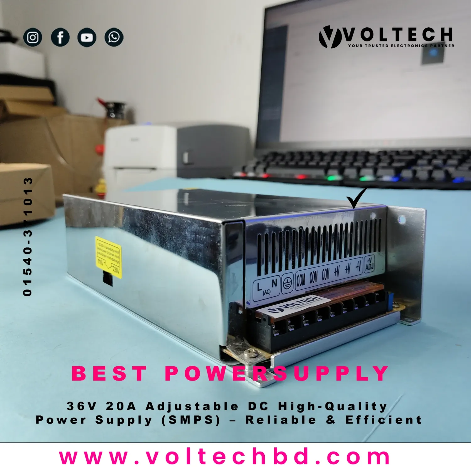 36V 20A Adjustable DC High-Quality Power Supply (SMPS) – Reliable & Efficient | Voltech Electronics