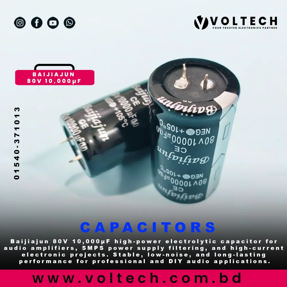 High Power Audio Capacitor – 80V 10,000µF | Baijiajun Electrolytic Capacitor for Amplifiers & DIY Electronics