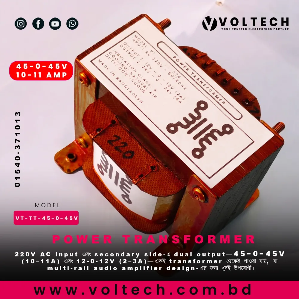 45V 10A Voltech Power Transformer (4510) | EI Core Linear Audio Transformer