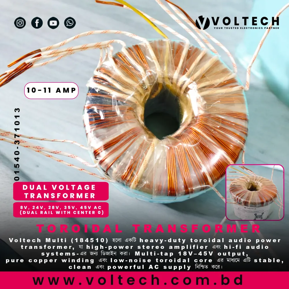 Voltech Multi (184510) Toroidal Power Transformer | 18–45V Multi-Tap High Current Audio Transformer