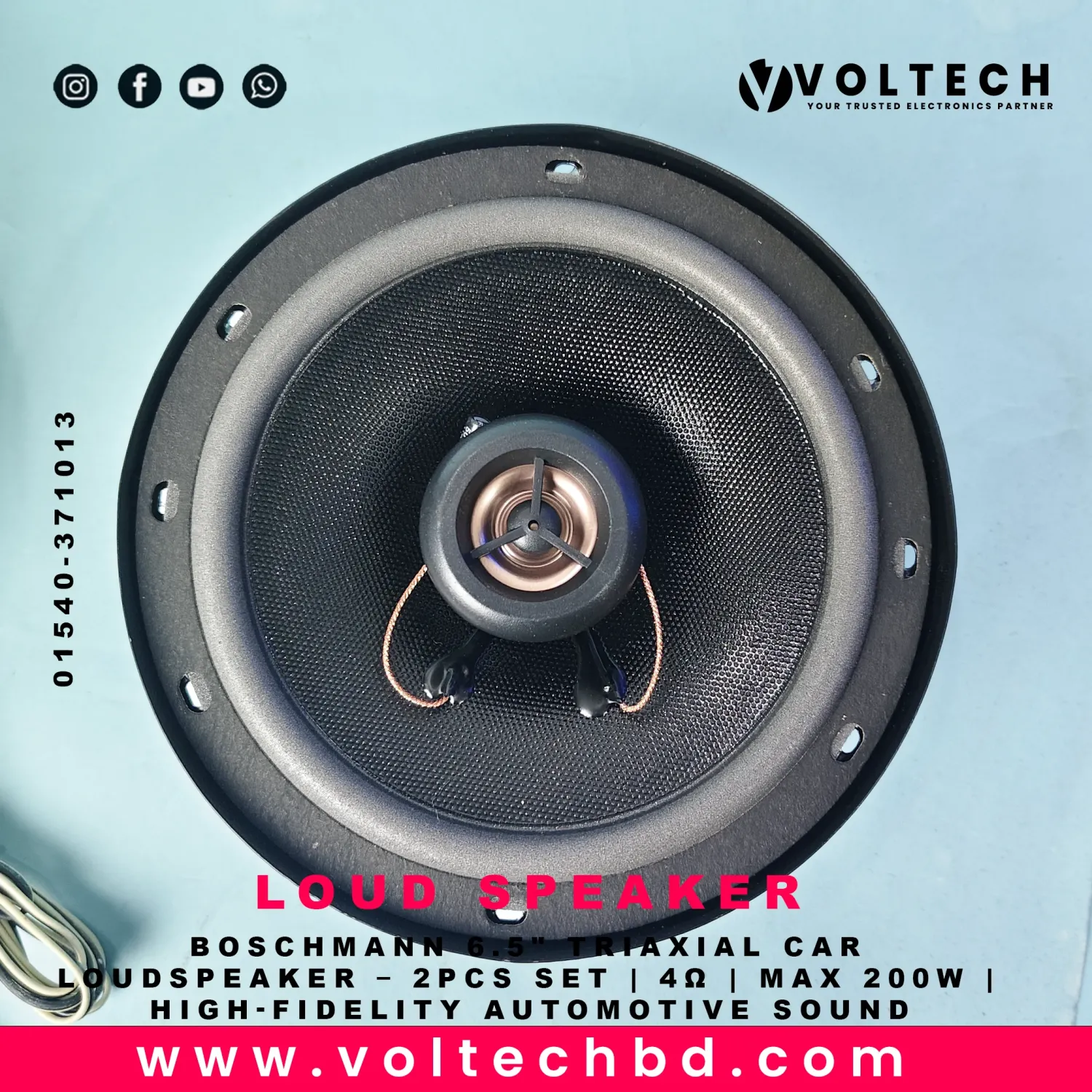 Boschmann 6.5" Triaxial Car Loudspeaker – 2pcs Set | 4Ω | Max 200W | High-Fidelity Automotive Sound | Voltech Electronics