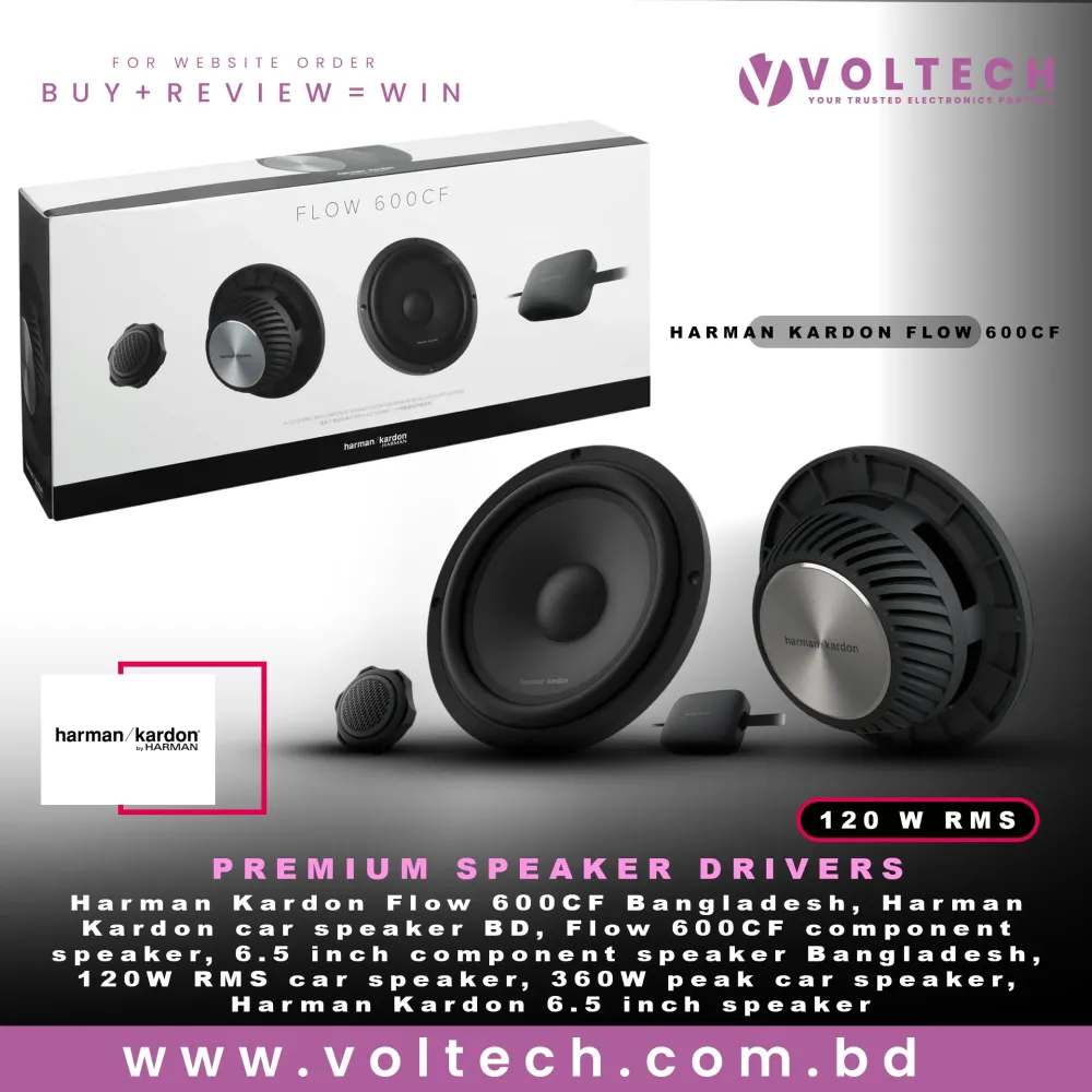Harman Kardon Flow 600CF | 120W RMS 360W Peak | 6.5” Component Car Audio Speaker | 2 Woofers + 2 Tweeters + Crossovers