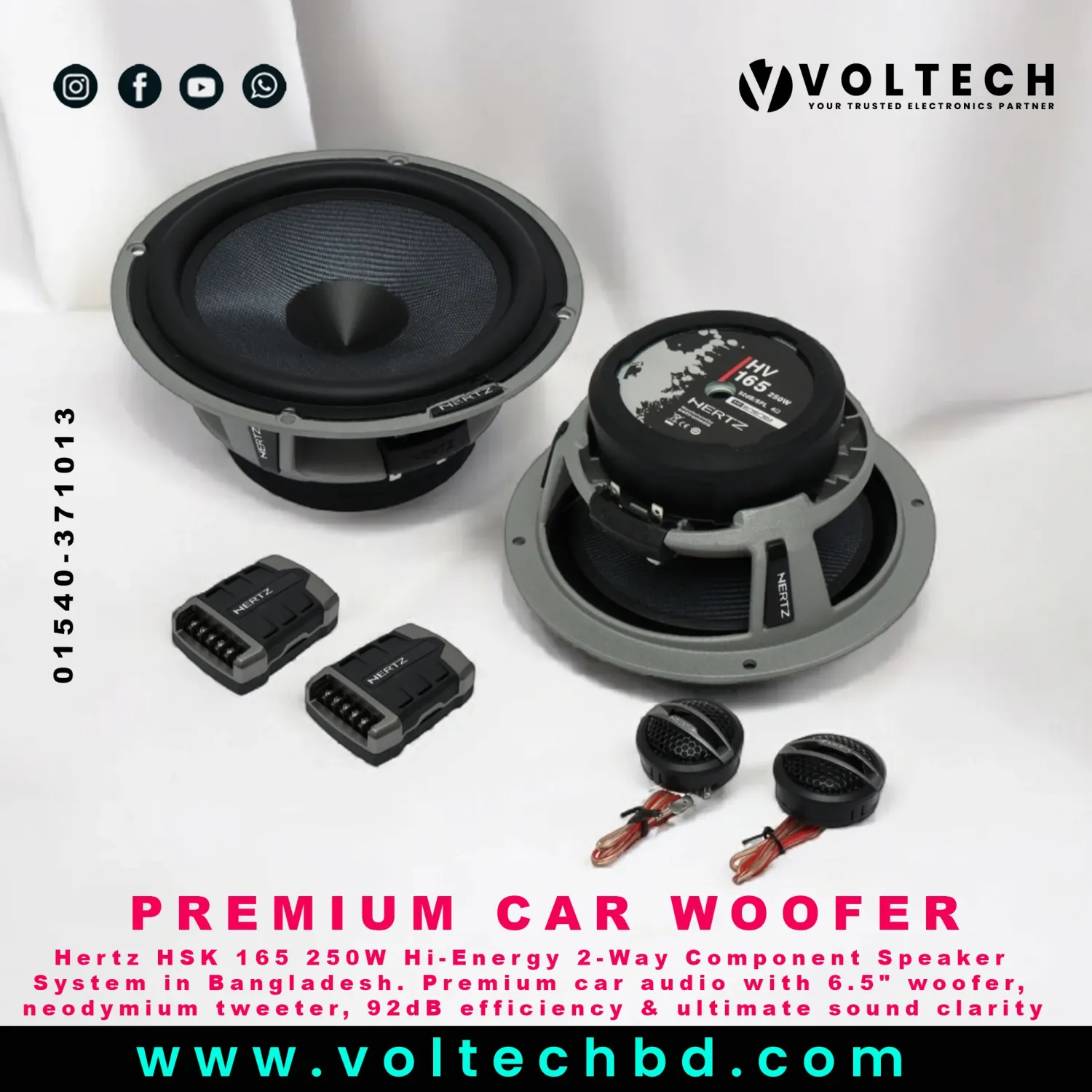 Hertz HSK 165 Hi-Energy 250W 2-Way Component Speaker System | Premium Car Audio BD | Voltech Electronics