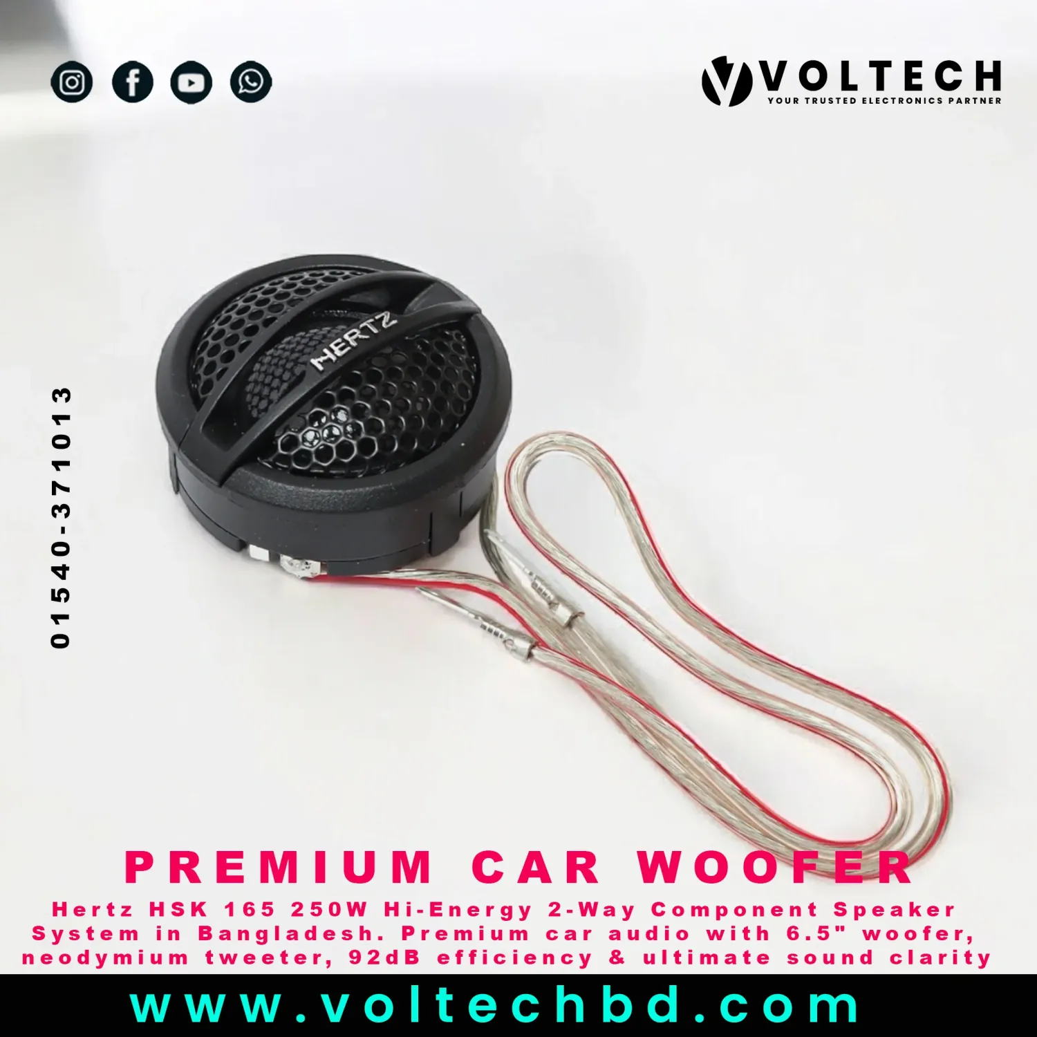 Hertz HSK 165 Hi-Energy 250W 2-Way Component Speaker System | Premium Car Audio BD | Voltech Electronics