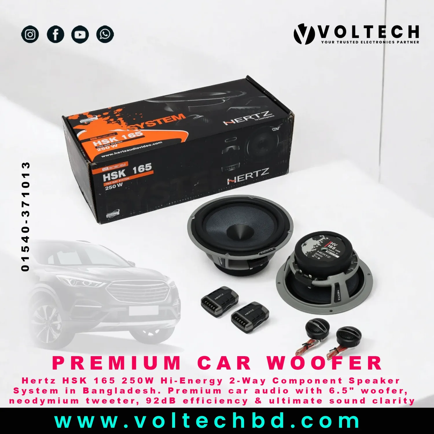 Hertz HSK 165 Hi-Energy 250W 2-Way Component Speaker System | Premium Car Audio BD | Voltech Electronics