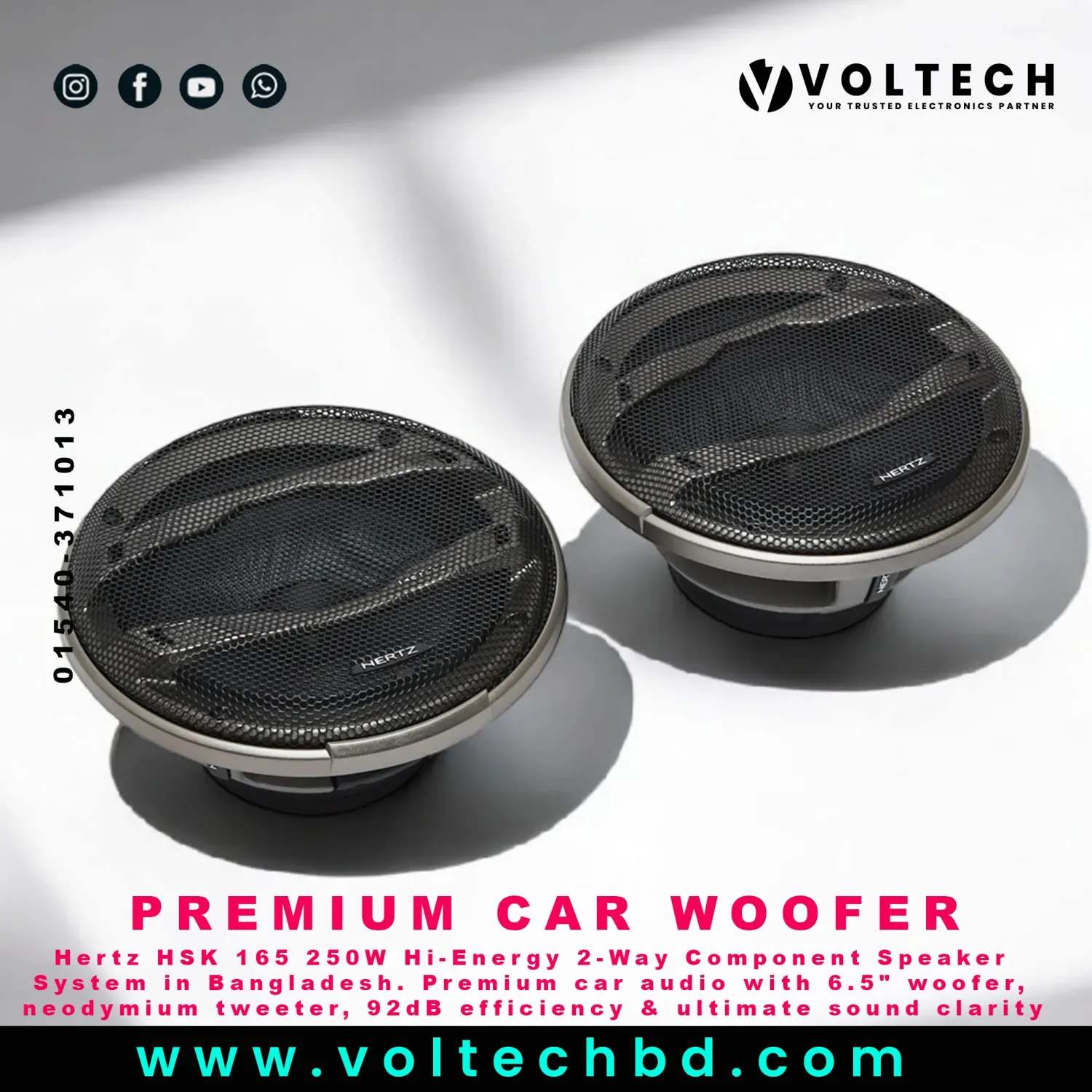 Hertz HSK 165 Hi-Energy 250W 2-Way Component Speaker System | Premium Car Audio BD | Voltech Electronics