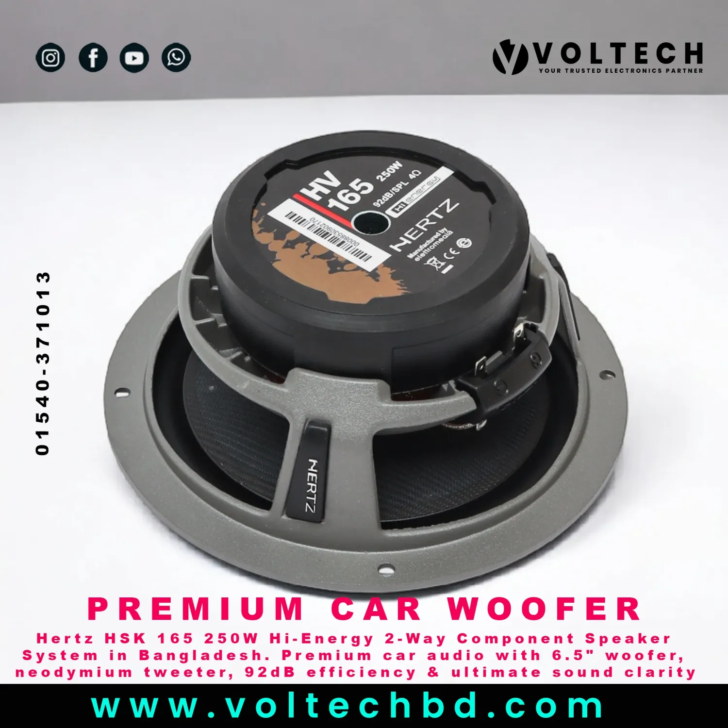 Hertz HSK 165 Hi-Energy 250W 2-Way Component Speaker System | Premium Car Audio BD | Voltech Electronics