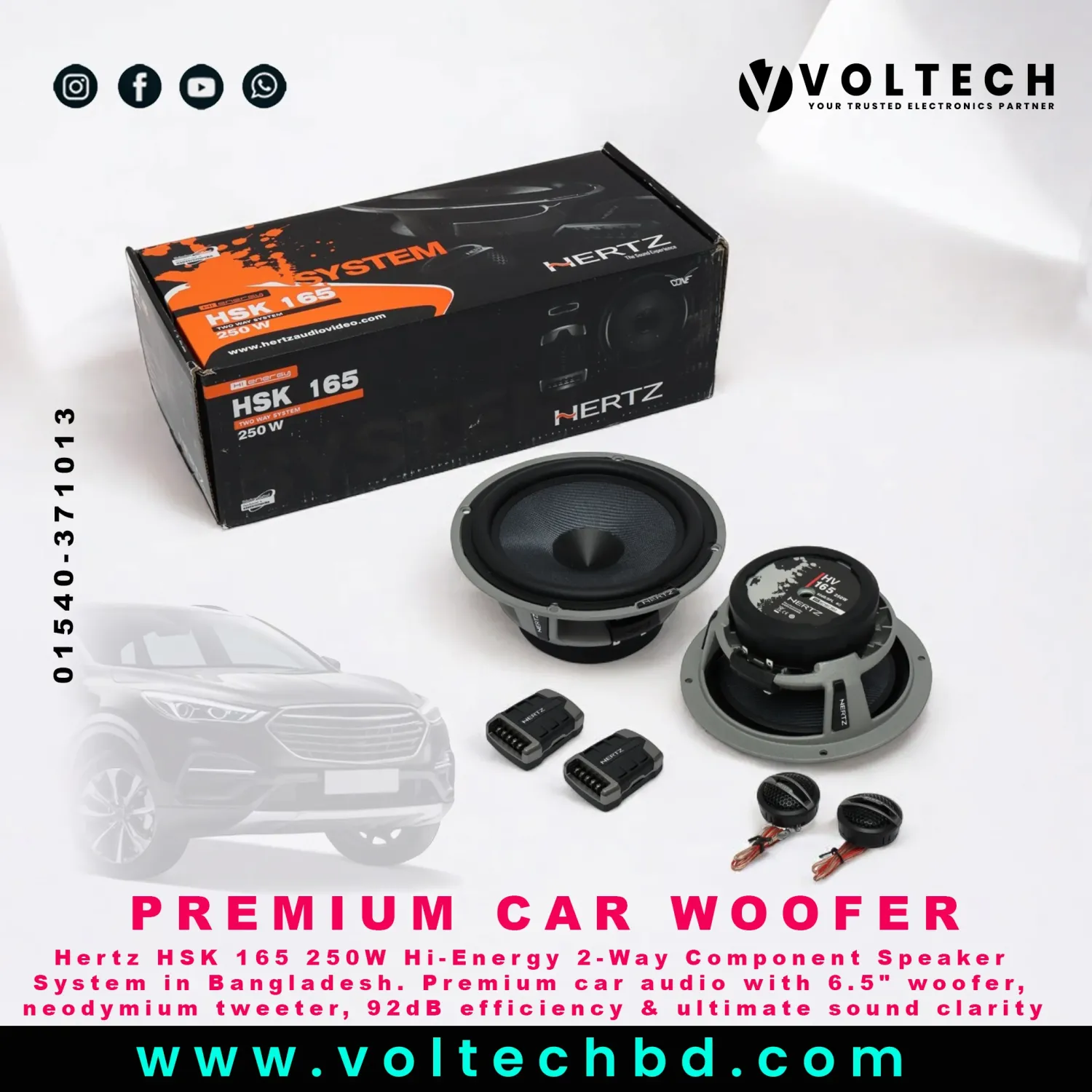 Hertz HSK 165 Hi-Energy 250W 2-Way Component Speaker System | Premium Car Audio BD | Voltech Electronics