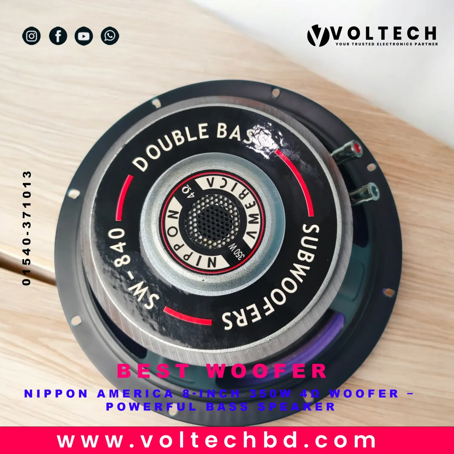 Nippon AMERICA 8-Inch 350W 4Ω Woofer – Powerful Bass Speaker | Voltech Electronics