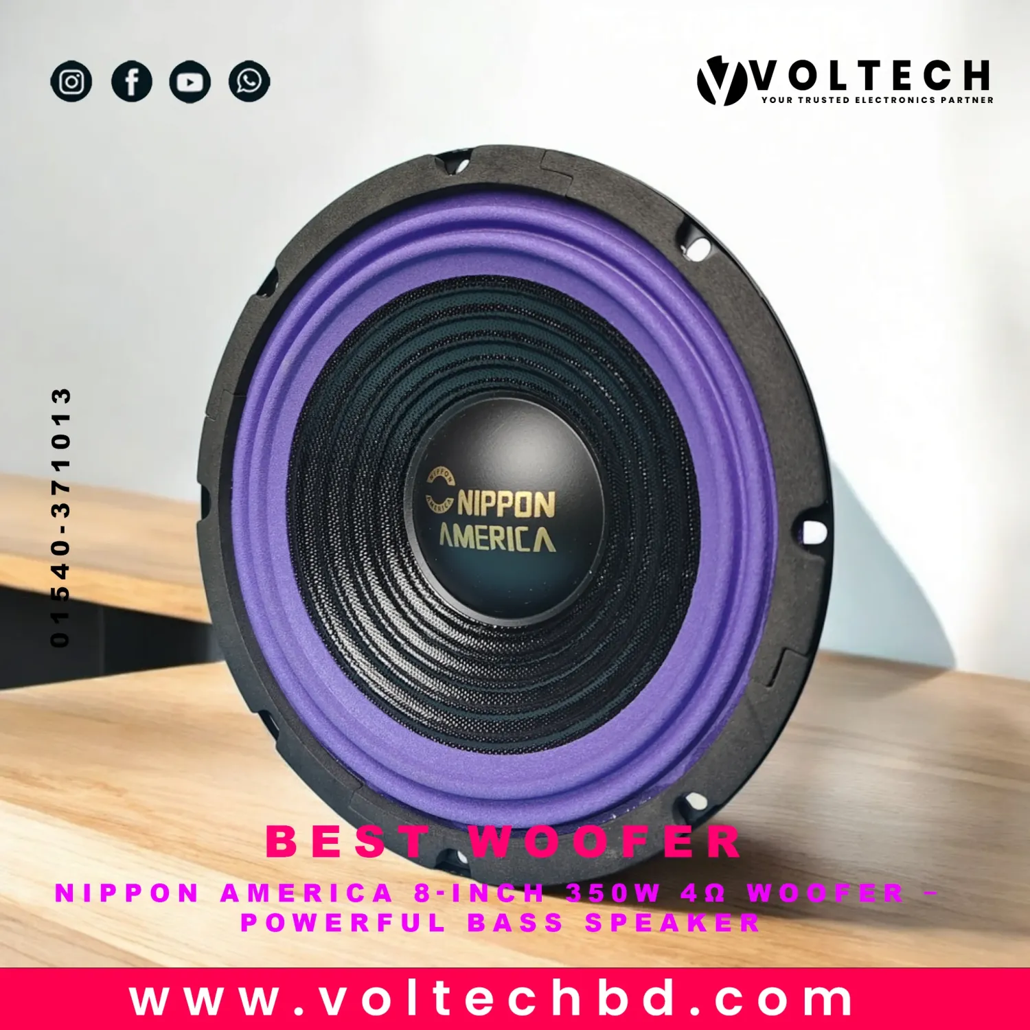 Nippon AMERICA 8-Inch 350W 4Ω Woofer – Powerful Bass Speaker | Voltech Electronics