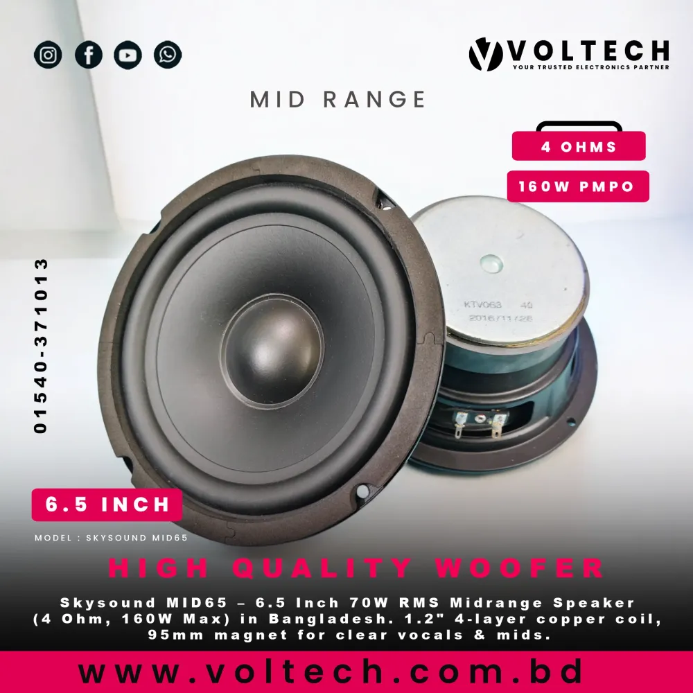 Skysound MID65 160 Watt 4 Ohm 6.5 Inch Midrange Speaker | Voltech Electronics