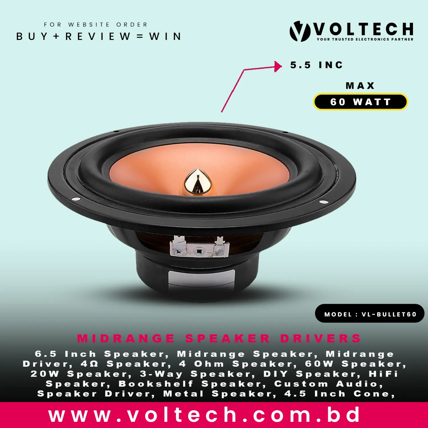 Voltech VL-BULLET 60 Midrange Speaker Driver | 60W 4Ω High-Power Bullet Loudspeaker ( SINGLE PCS ) Voltech VL-BULLET 60 Midrange Speaker Driver | 60W 4Ω High-Power Bullet Loudspeaker ( SINGLE PCS )